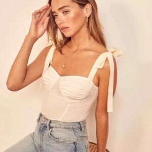 NWT 🏷️ Reformation Marsala Ivory Bodysuit with Bow Detail